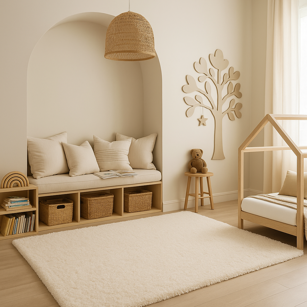 Faina Solid Cream Shag Rug Washable