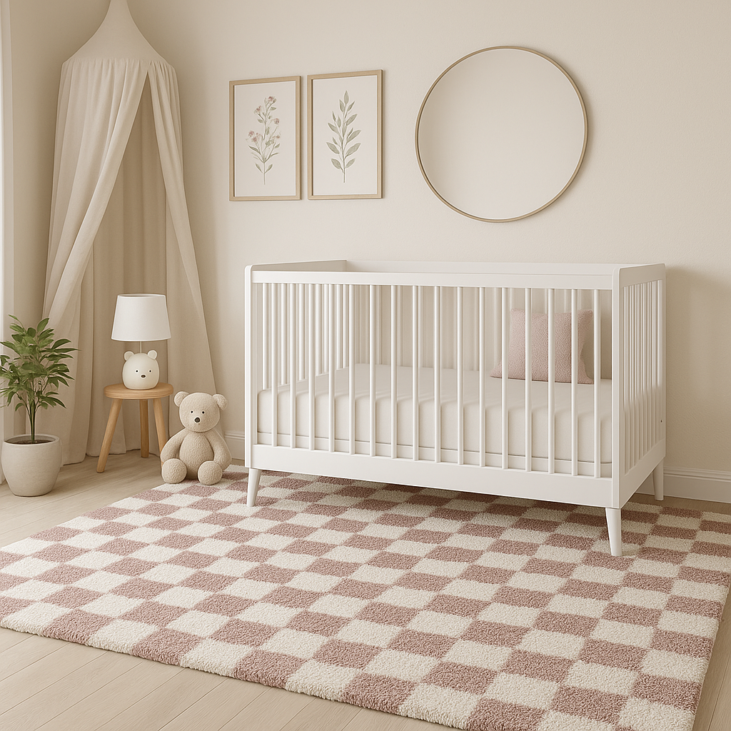 Atira Pink Checkered Shag Rug