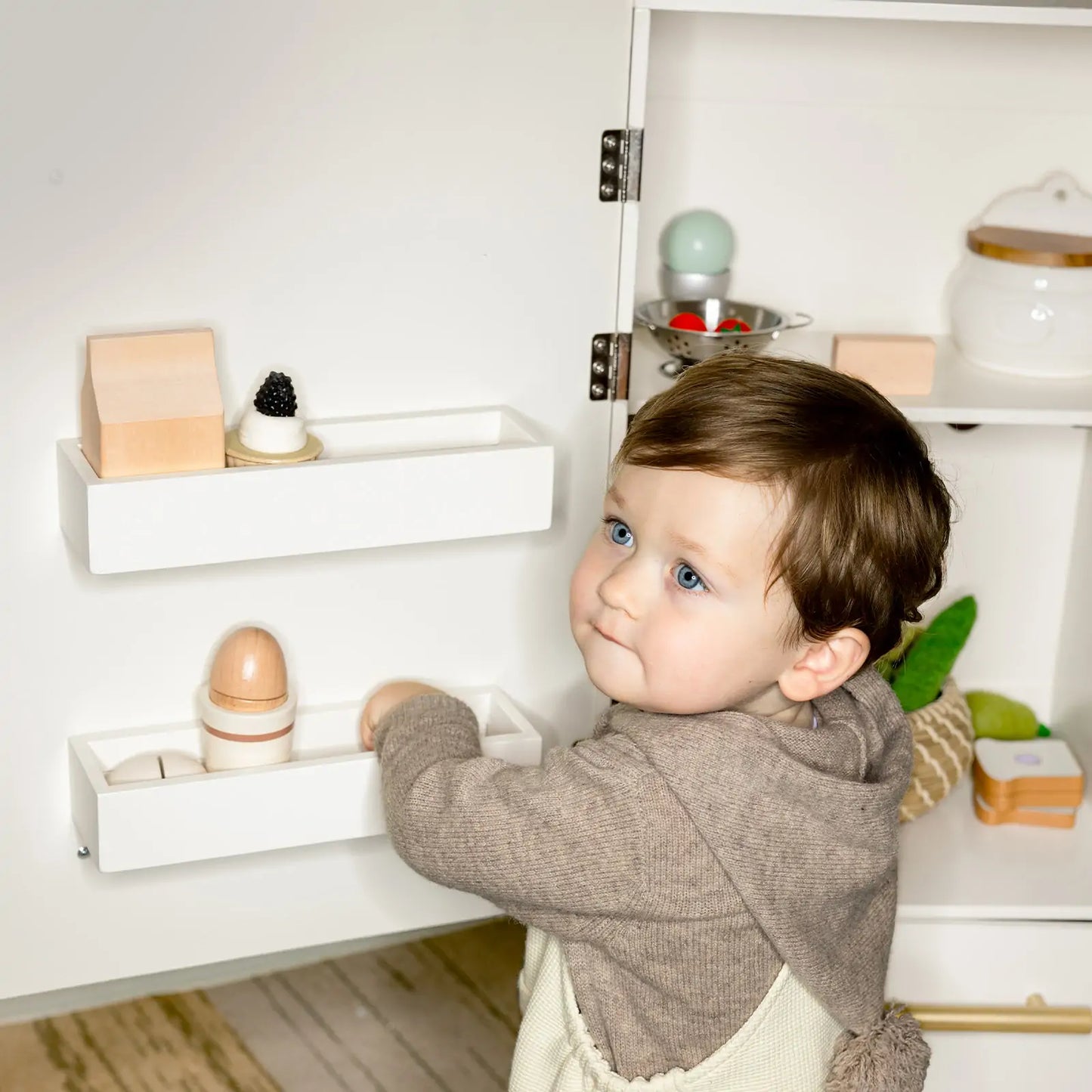 Tiny Land® Play Kitchen Accessories – Play Kitchen Fridge: Wooden Cabinet Refrigerator for Kids
