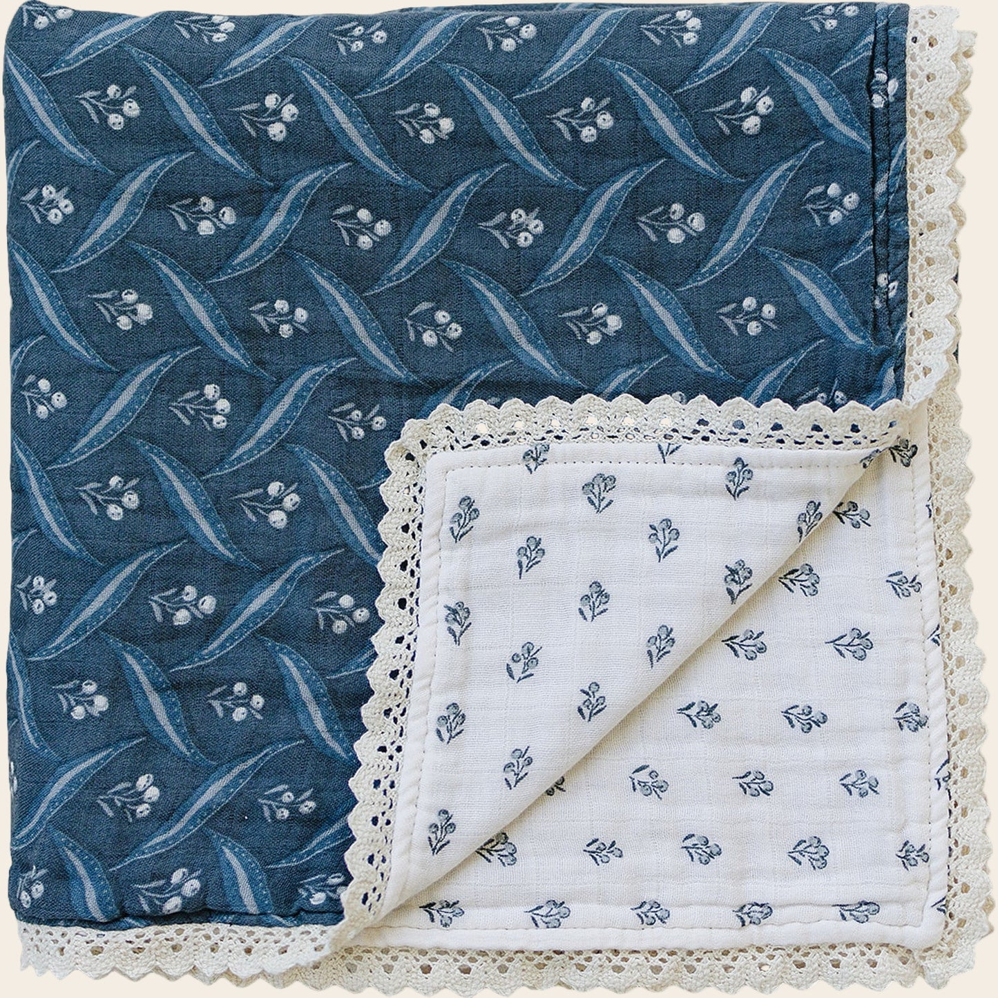 Navy Berry + Cream Berry Lace Muslin Quilt