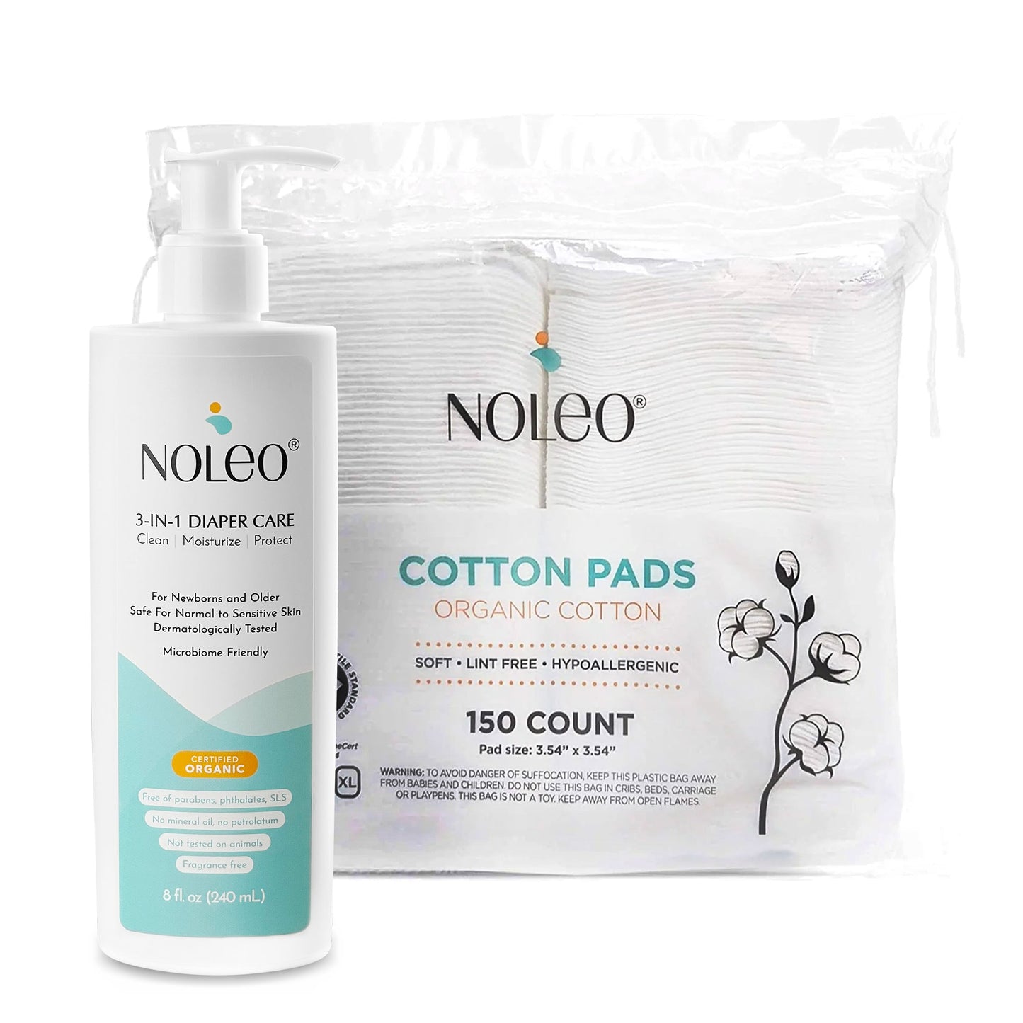 NOLEO DUO: 3-in-1 Diaper Rash Cream & Large Cotton Pads