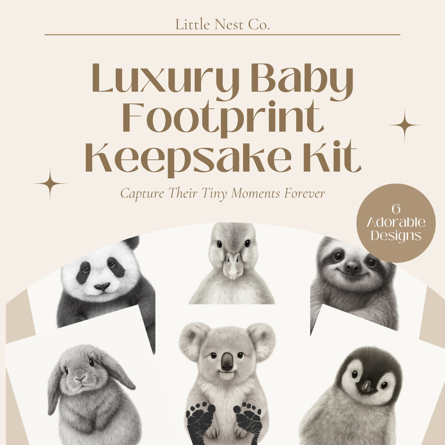 Luxury Baby Footprint Keepsake Kit - 6 Adorable Animal Designs
