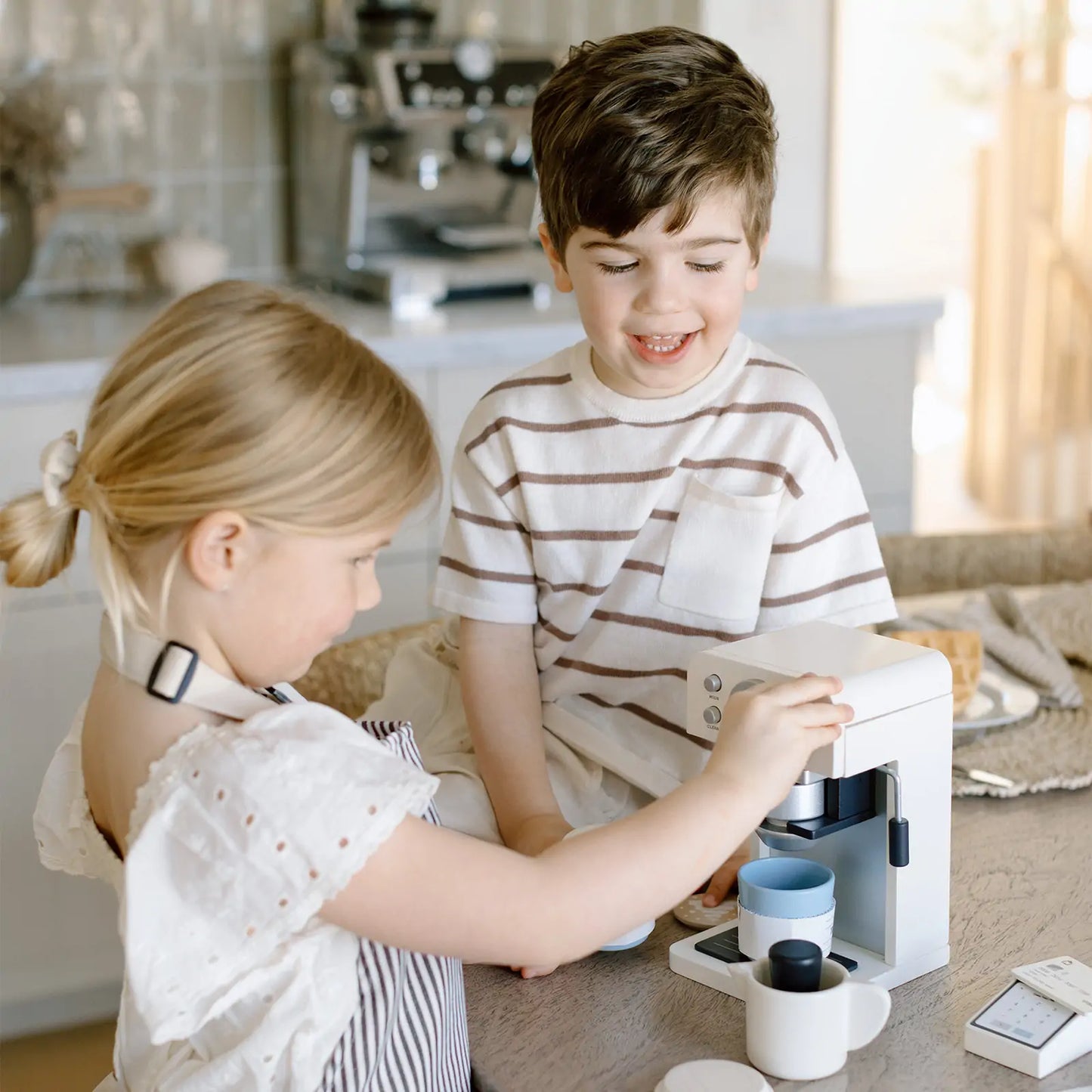 Tiny Land® Play Kitchen Accessories – Children’s Coffee Maker: Wooden Café Play Set for Kids