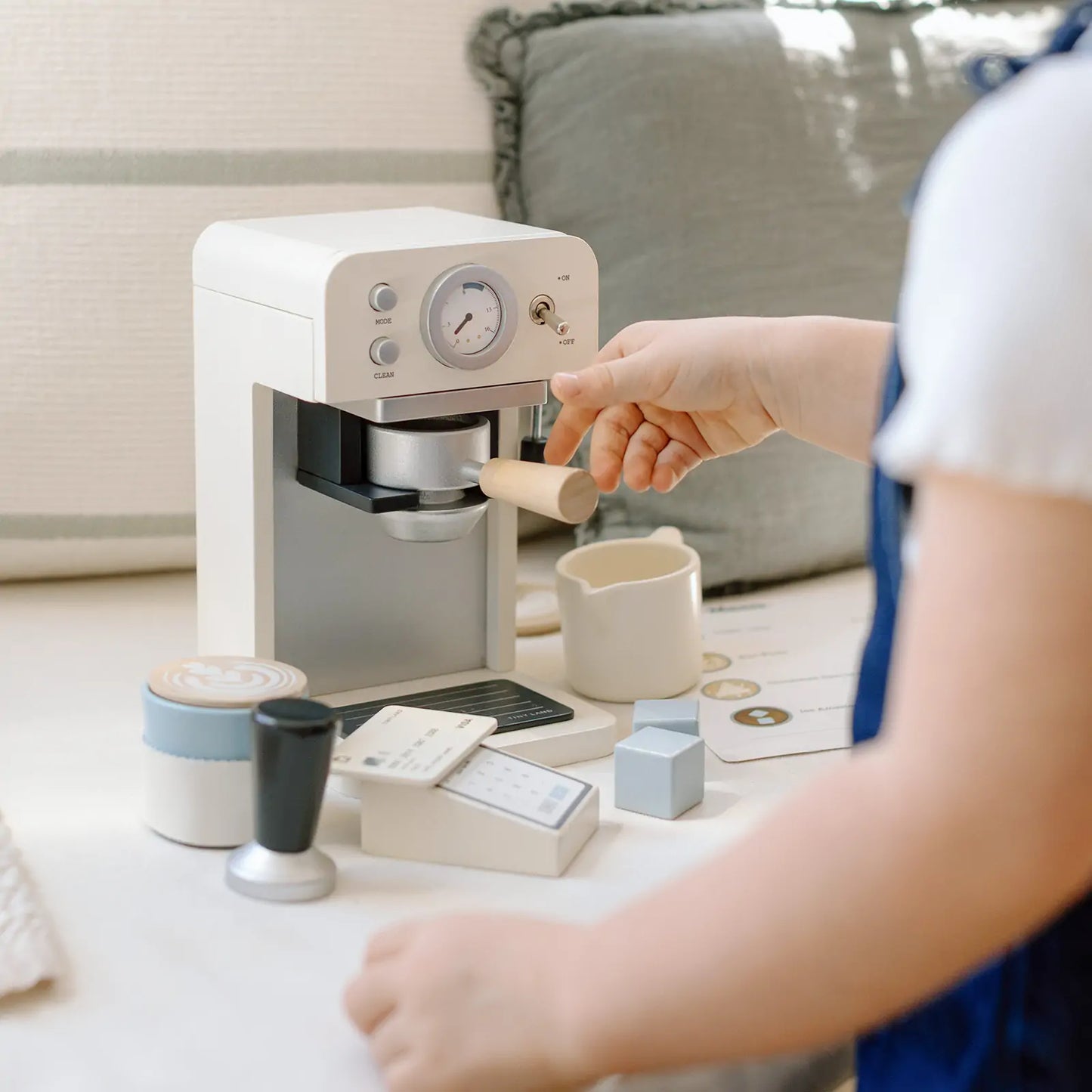 Tiny Land® Play Kitchen Accessories – Children’s Coffee Maker: Wooden Café Play Set for Kids