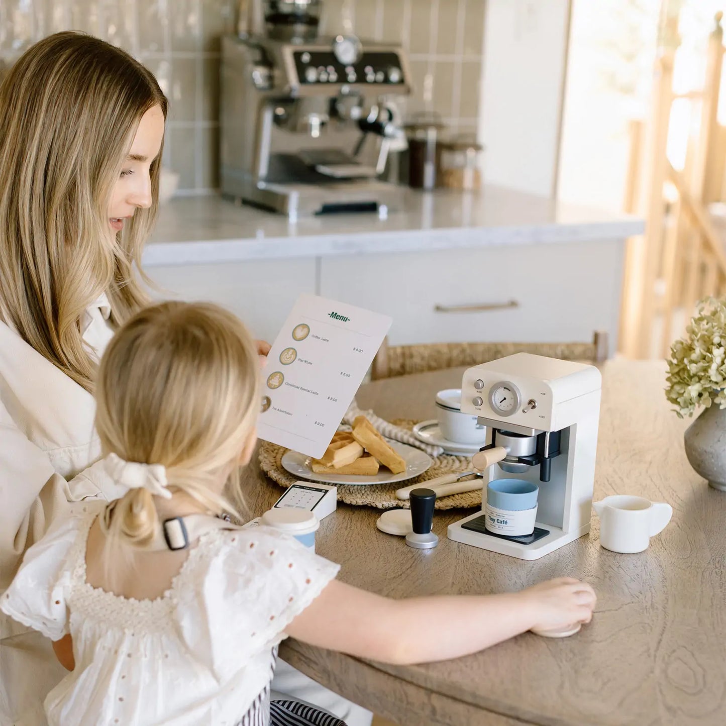 Tiny Land® Play Kitchen Accessories – Children’s Coffee Maker: Wooden Café Play Set for Kids