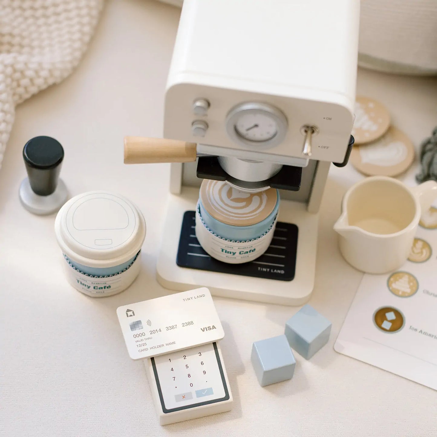 Tiny Land® Play Kitchen Accessories – Children’s Coffee Maker: Wooden Café Play Set for Kids