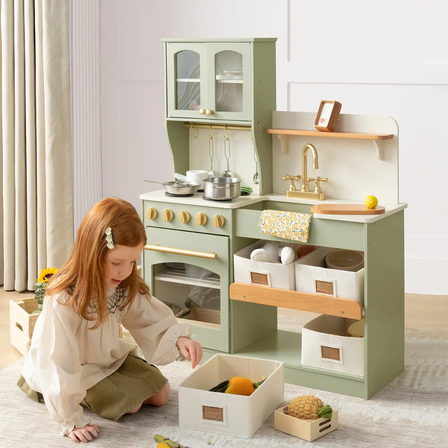 Tiny Land® Pretend Play Kitchen for Toddlers - Serenity Wooden Kitchen – Green