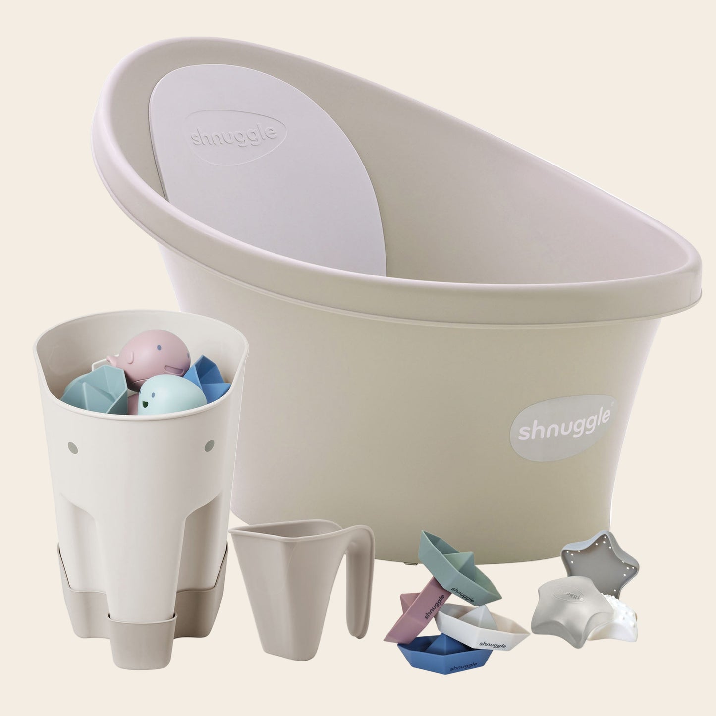 Shnuggle Newborn Bundle: Baby Bath & Accessories Bundle - 5-Piece Set | Cozy Support, Easy Cleanup & Sensory Fun