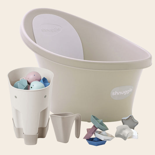 Shnuggle Newborn Bundle: Baby Bath & Accessories Bundle - 5-Piece Set | Cozy Support, Easy Cleanup & Sensory Fun