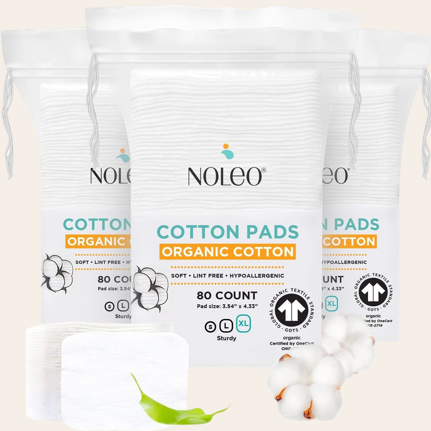 NOLEO Organic Cotton Pads - XL 3.54"x4.33"