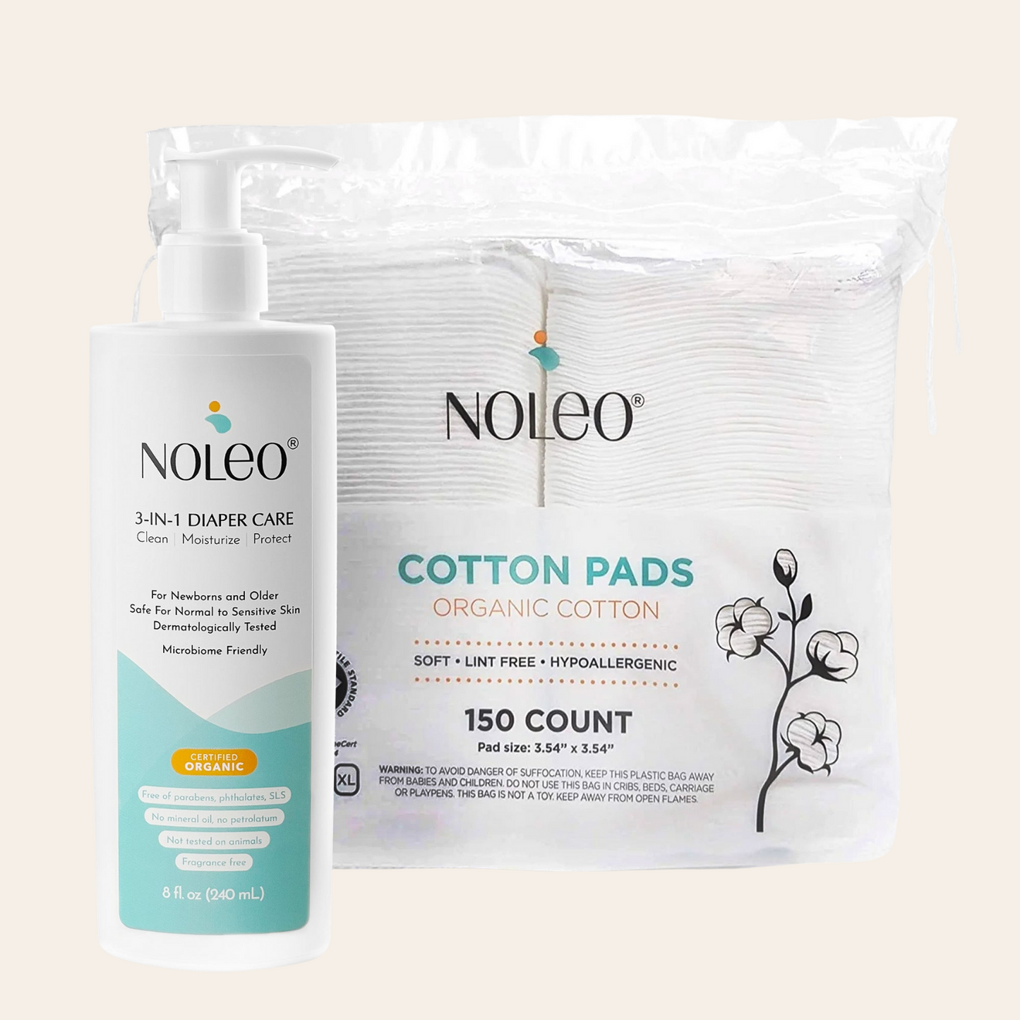 NOLEO DUO: 3-in-1 Diaper Rash Cream & Large Cotton Pads