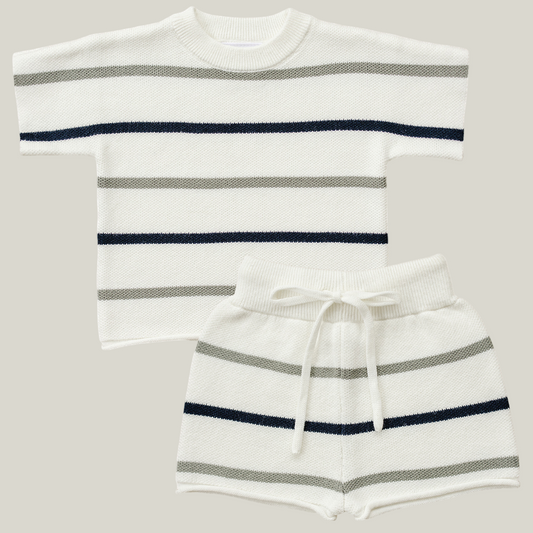 Sage + Navy Stripe Knit Short Set