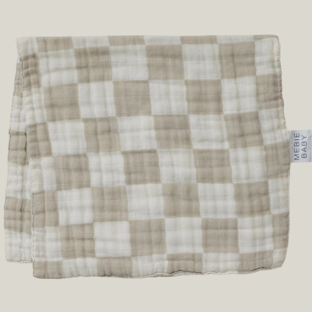 Taupe Checkered Muslin Burp Cloth