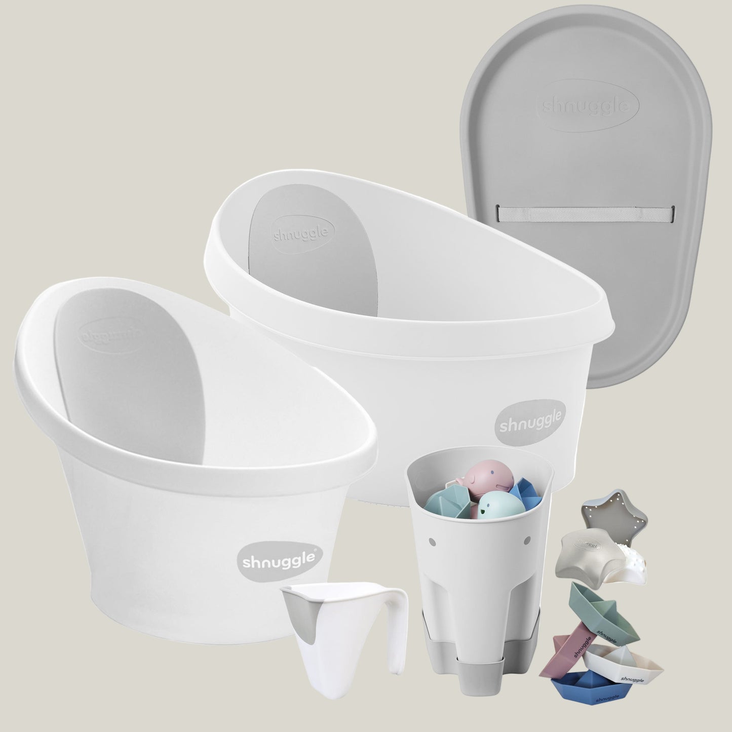 Shnuggle Growing Family Bath Time Bundle:  Baby & Toddler Bath + Changing Mat Bundle - 7-Piece Set for Bath & Diaper Time