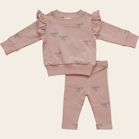 Pink Ribbon Ruffle French Terry Set