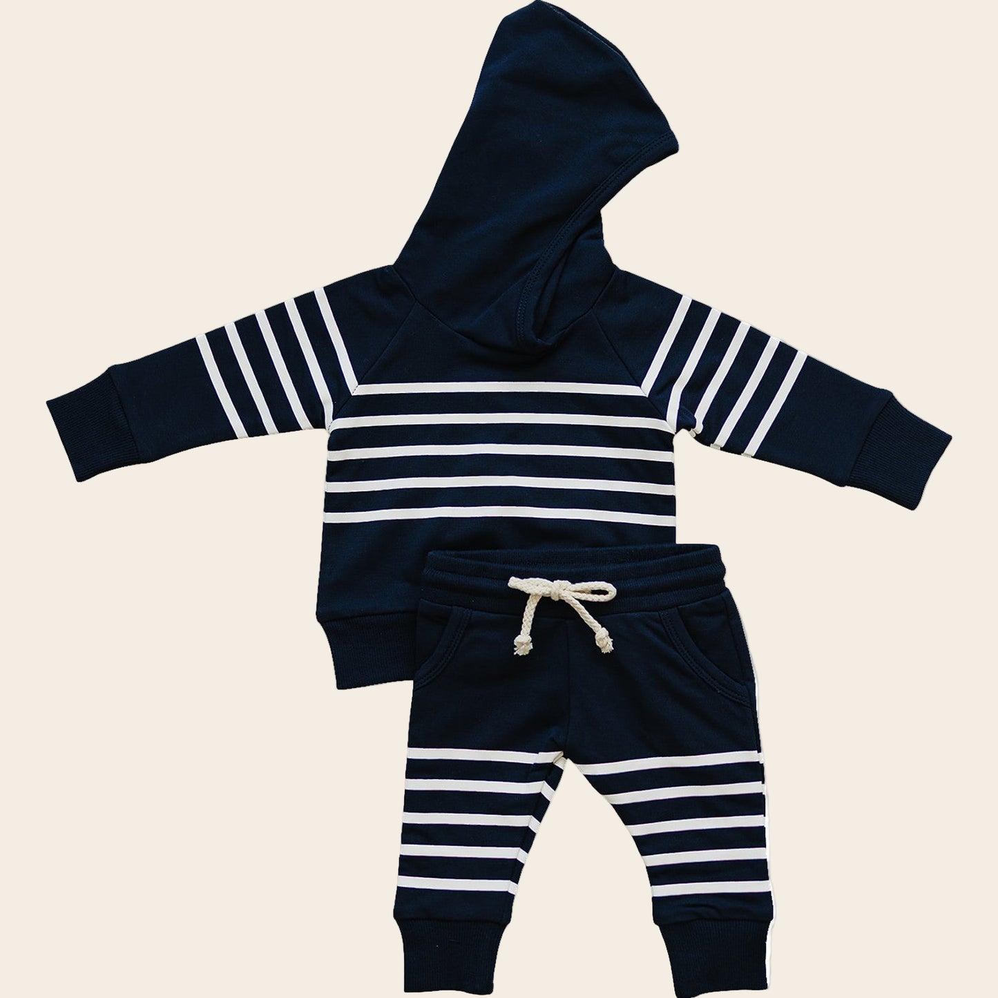 Navy Stripes Hooded French Terry Set