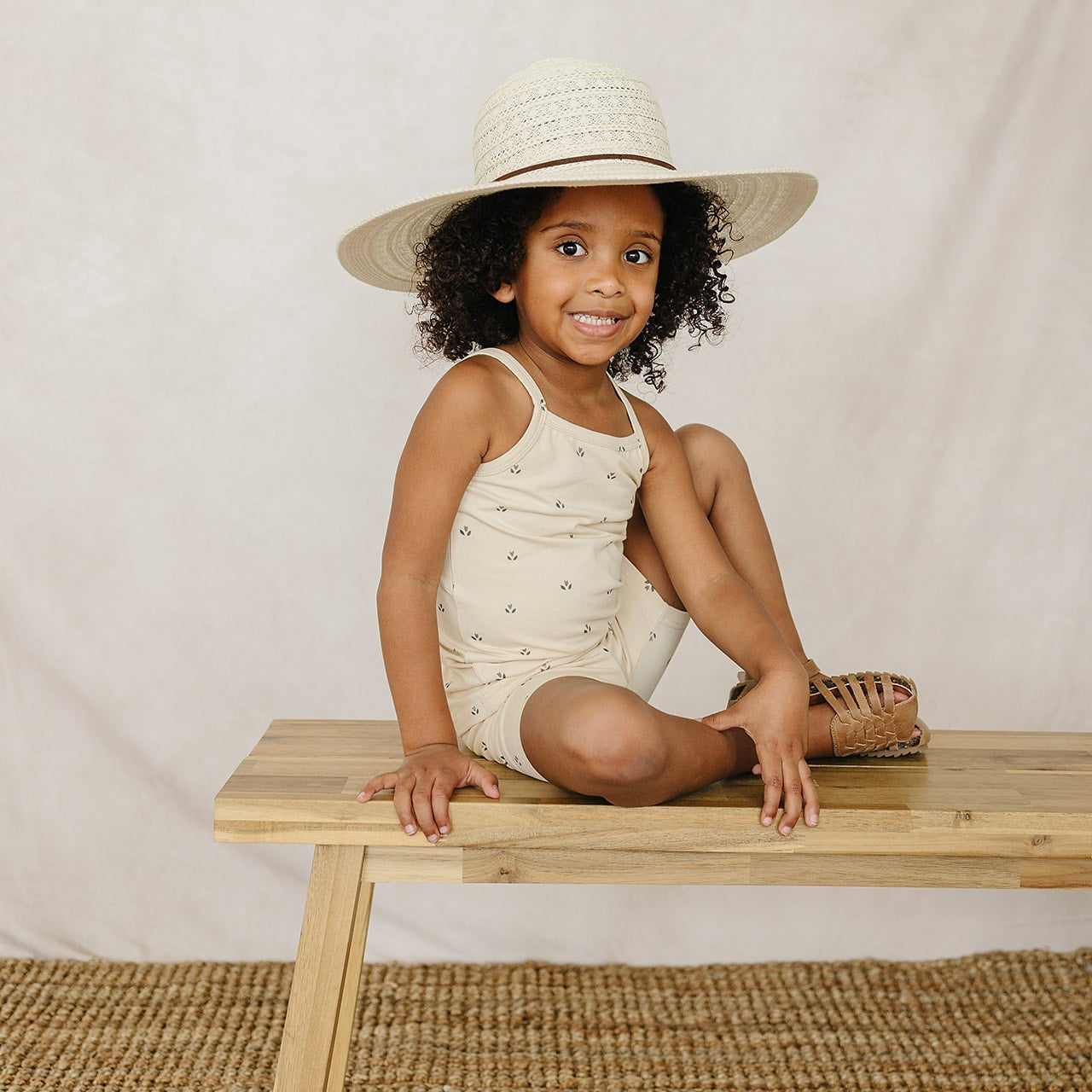 Cream Tulips Tank + Biker Short Set