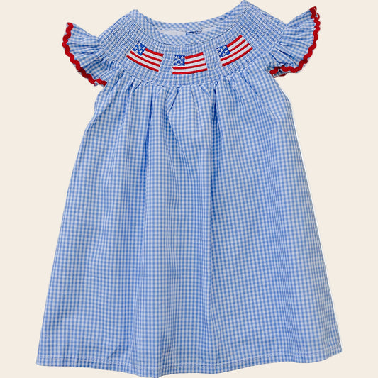 Flag Gingham Smocked Dress