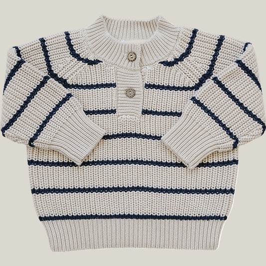 Stripe Button Knit Sweater