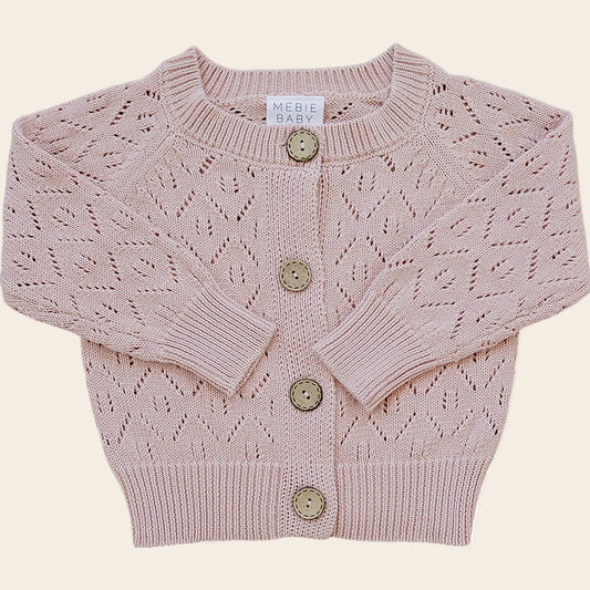 Pink Pointelle Button Down Cardigan