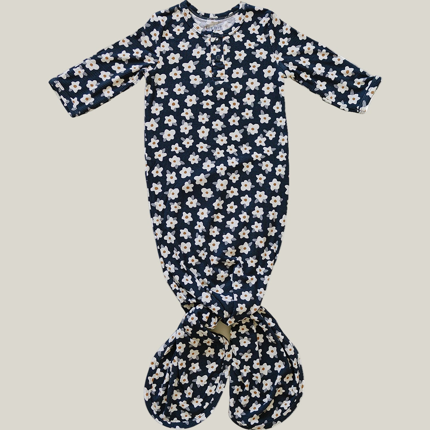 Navy Daisy Ribbed Bamboo Knot Gown