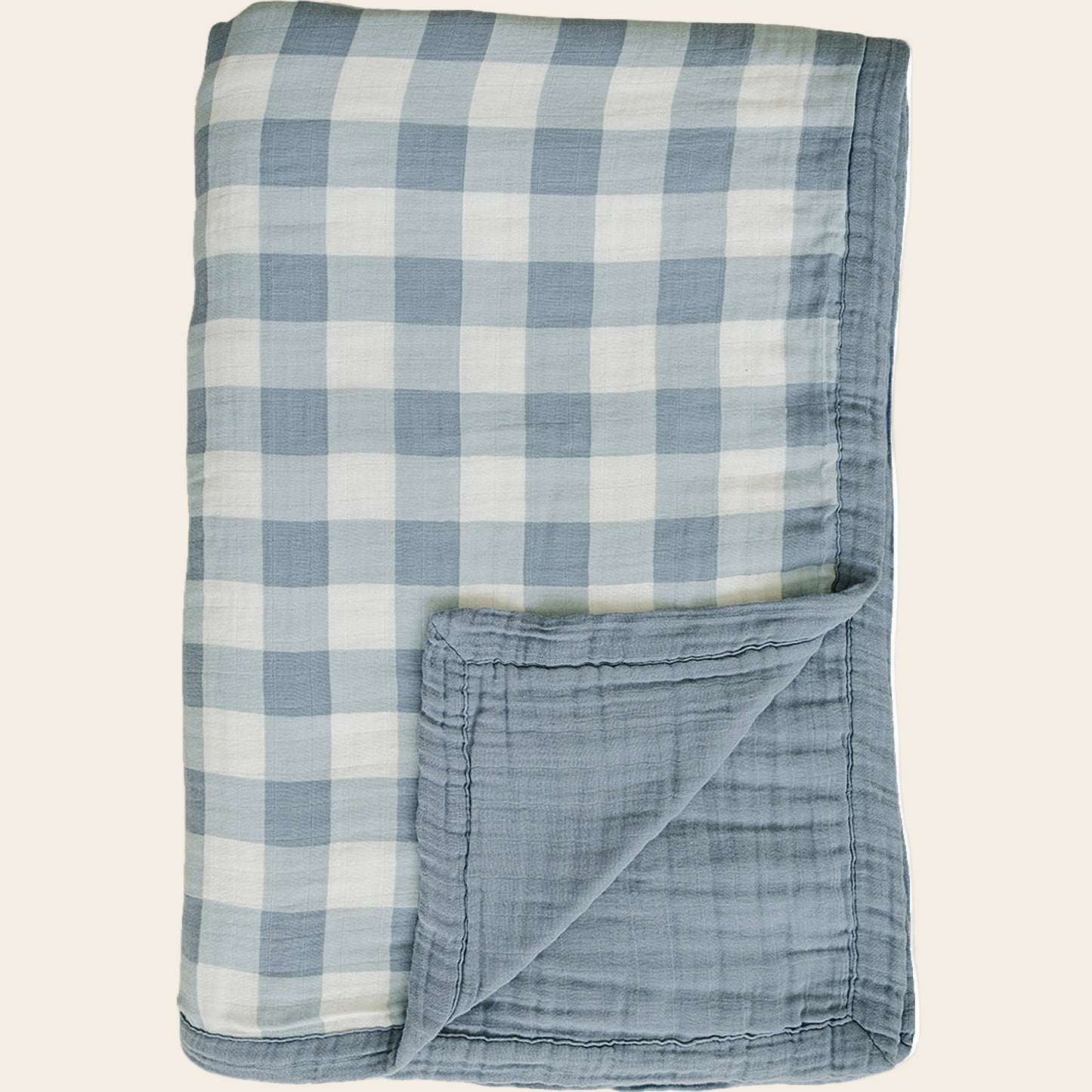 Dusty Blue Gingham Twin Muslin Quilt