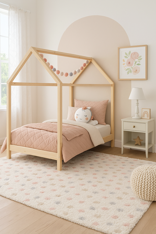 Cansu Pink & Cream Dotted Area Rug