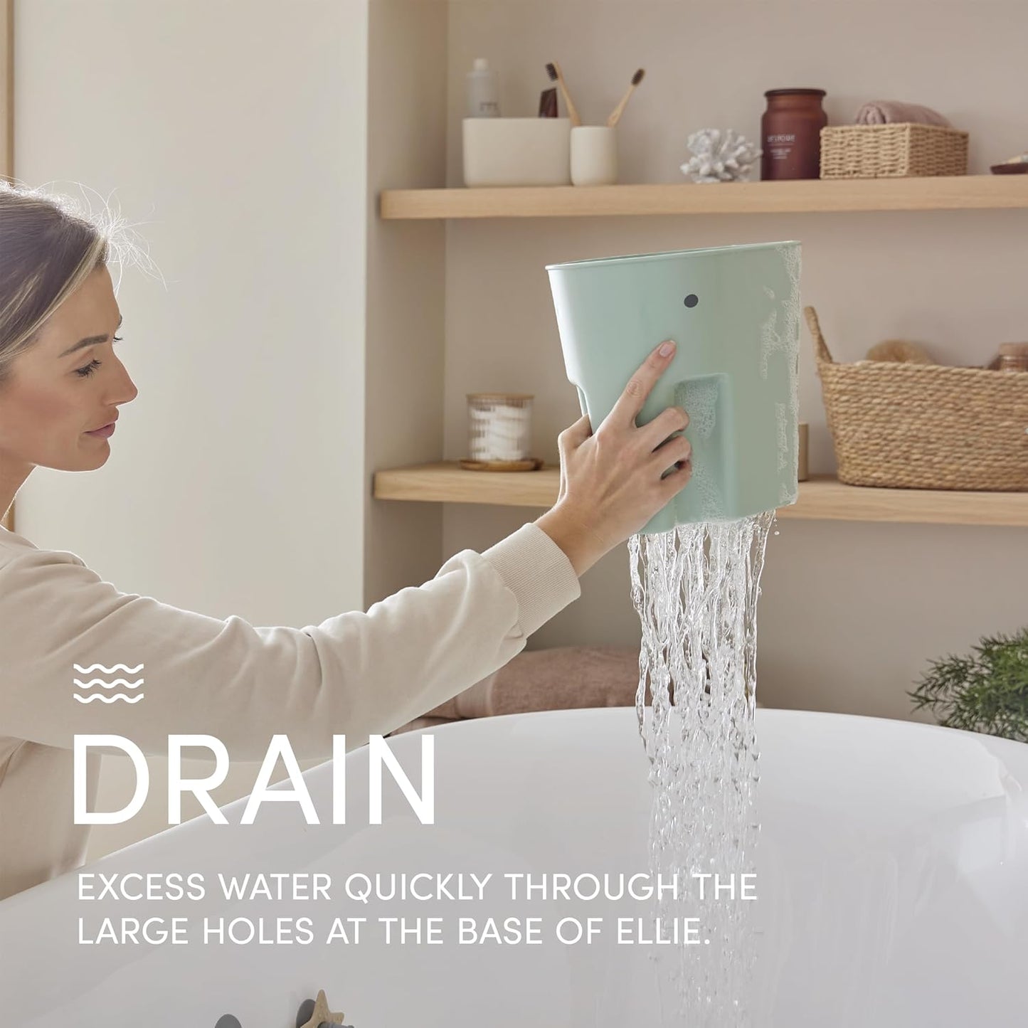 Baby Bathtime Essentials Bundle | Newborn Baby Bath with Support, Rinse Jug, and Ellie Bath Toy Scoop - Taupe