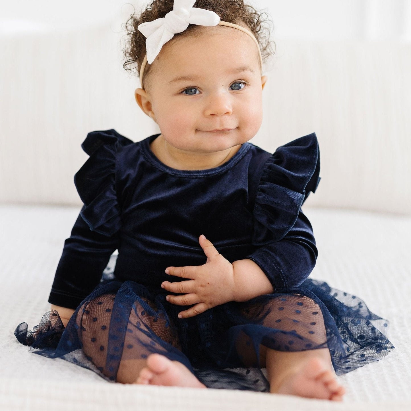 Light Navy Velvet Tutu Bodysuit