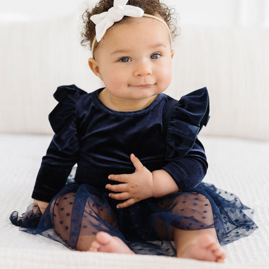 Light Navy Velvet Tutu Bodysuit