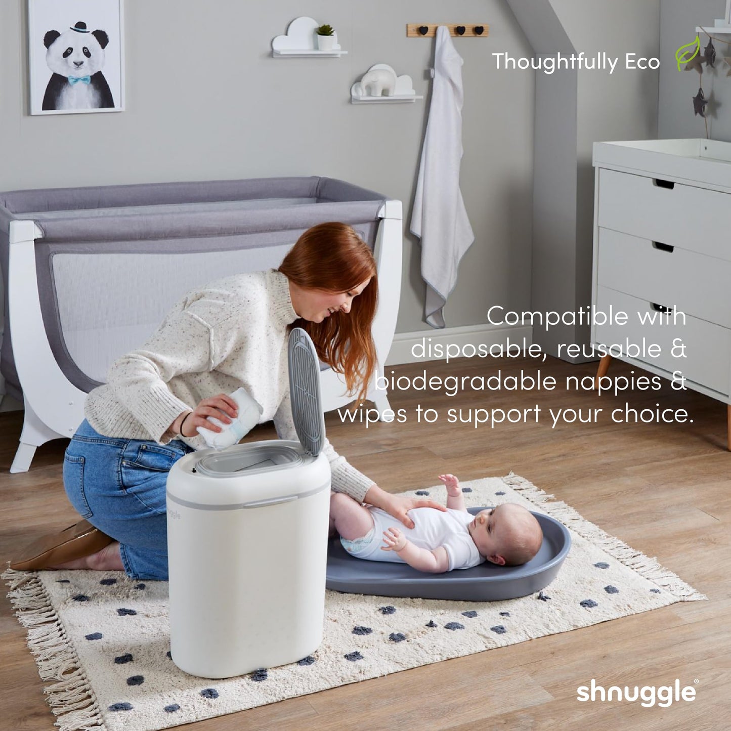 Shnuggle Eco-Touch Nappy Bin Diaper Pail + 30 Better Bag Liners