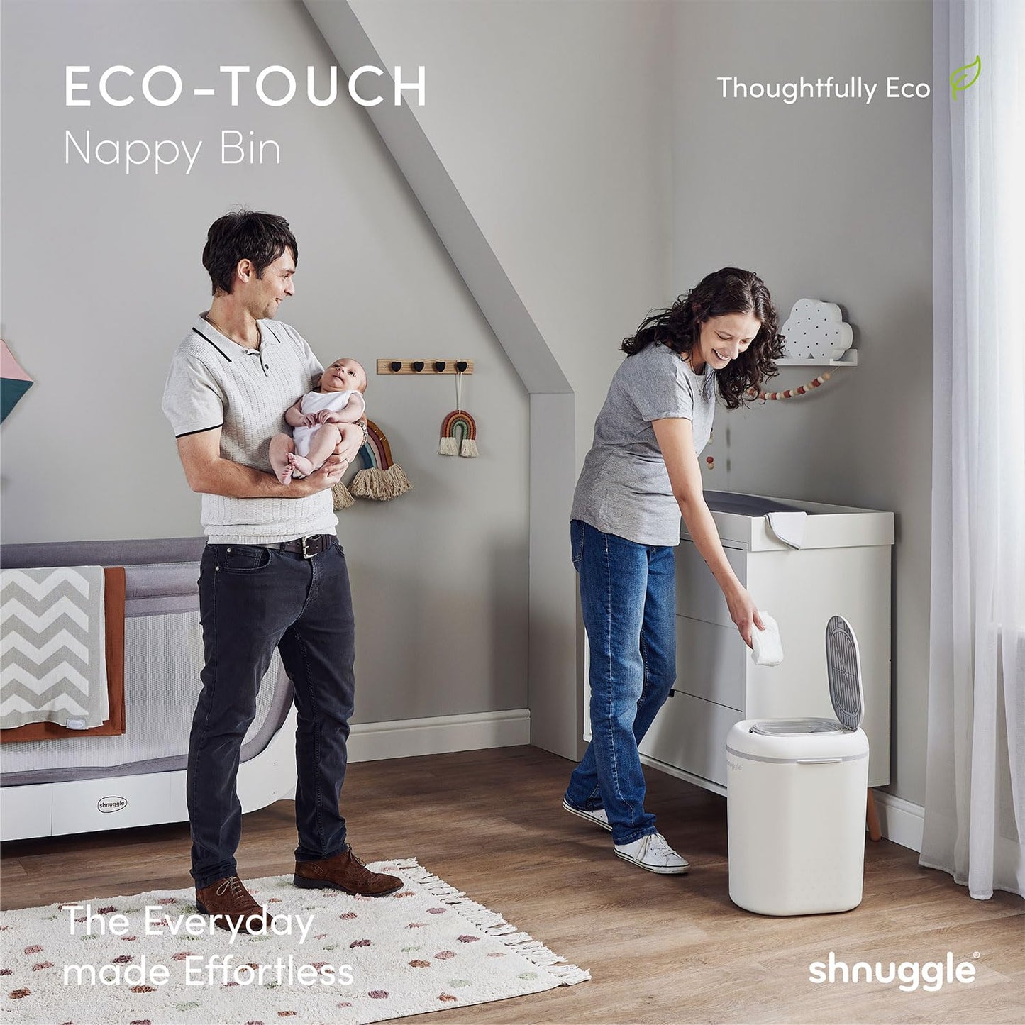 Shnuggle Eco-Touch Nappy Bin Diaper Pail + 30 Better Bag Liners