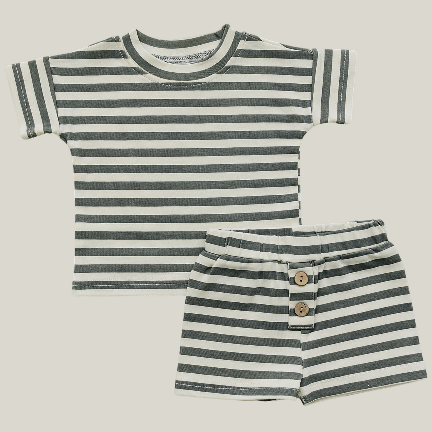 Charcoal Stripe Button Short Set