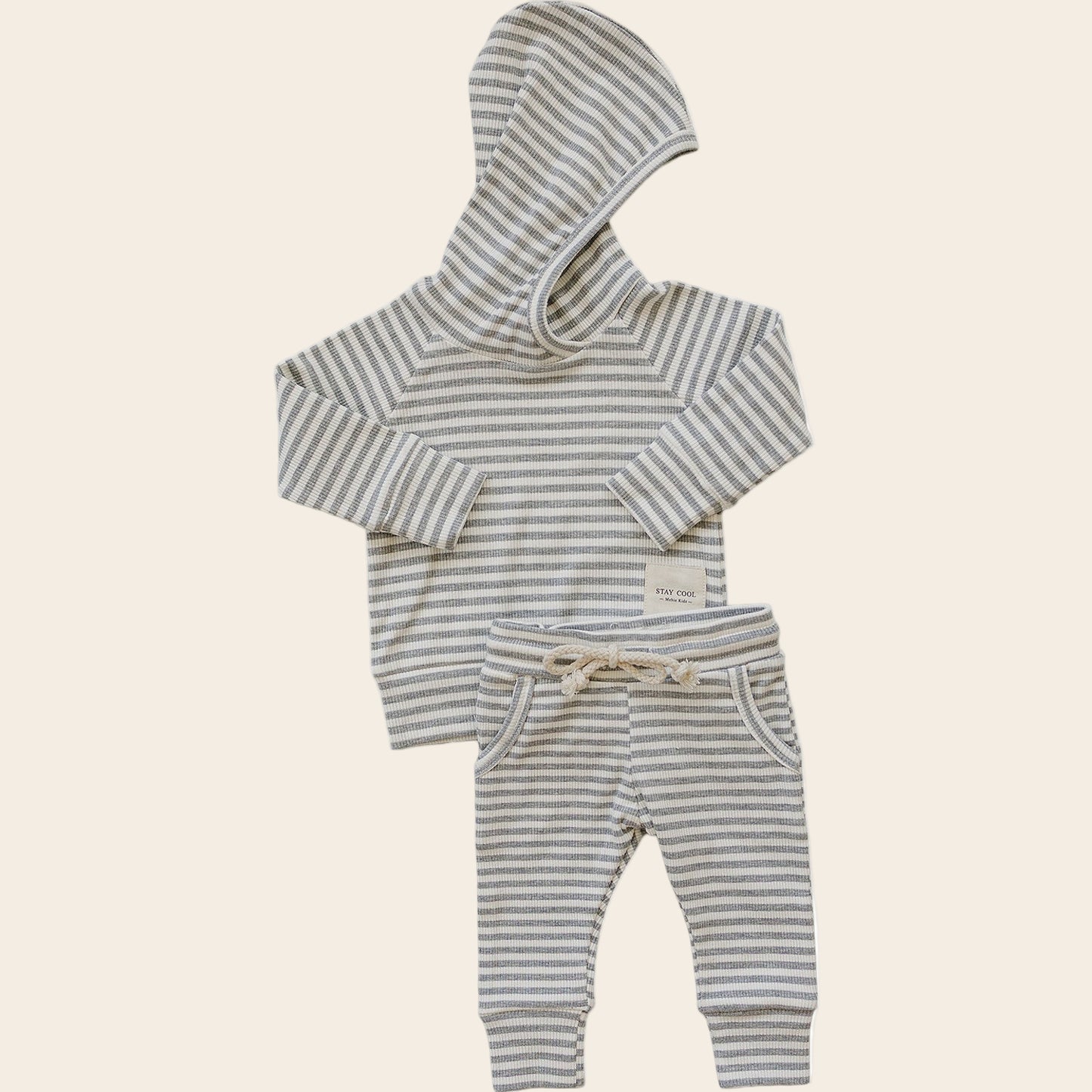Grey Striped Hooded Set