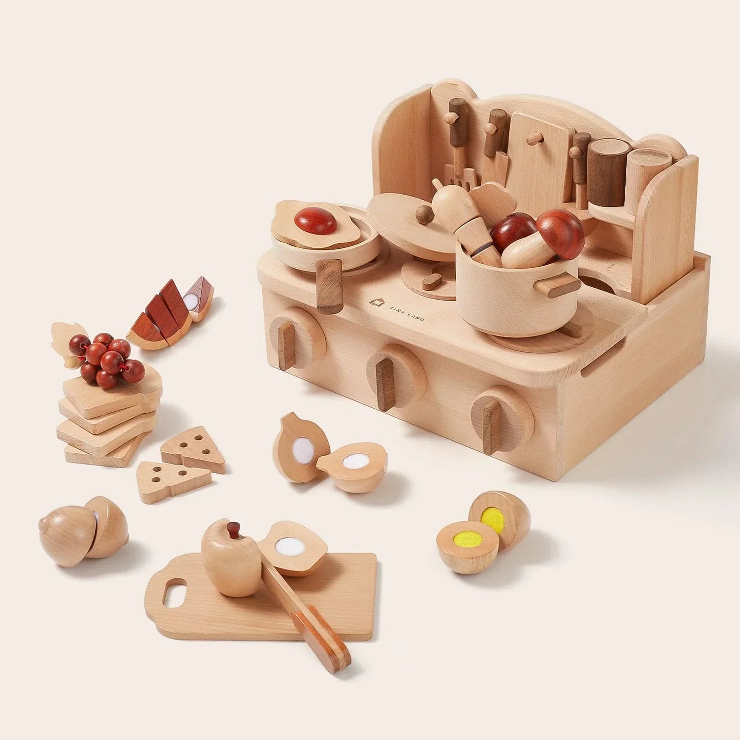Tiny Land® Play Kitchen Accessories – Play Food for Play Kitchen: Wooden Cut and Play Food Toys