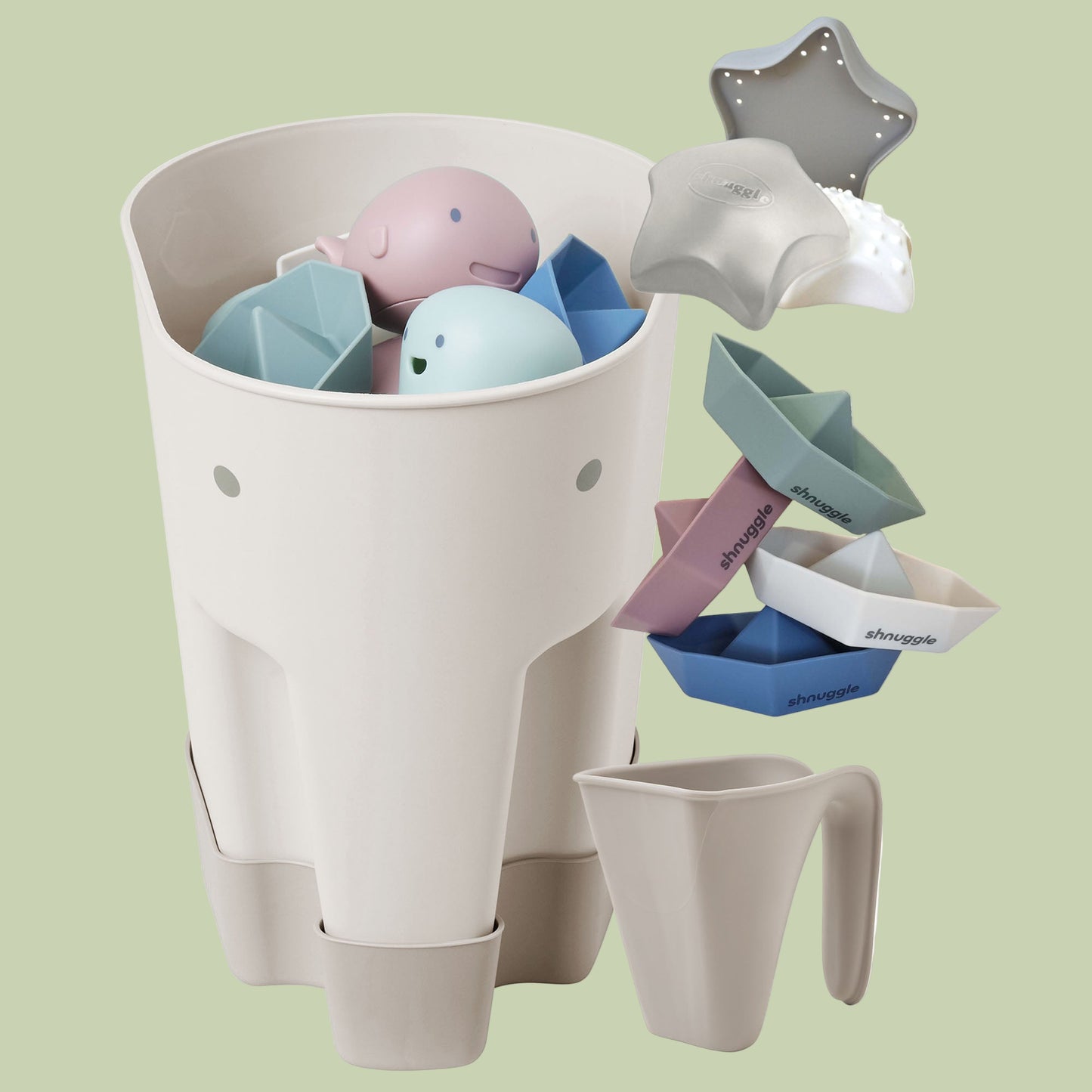 Shnuggle Bath Accessories Bundle - Ellie Scoop, Washy Jug, Boats & Wishy Toy - 4-Piece Set