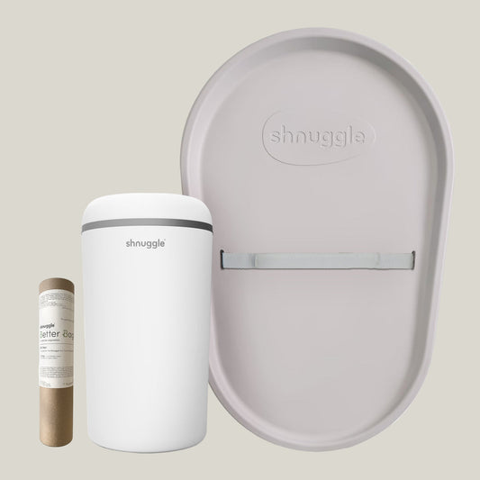 Changing Essentials Kit: Shnuggle Changing Mat + Diaper Pail + Better Bag Liners (90 Day Supply)