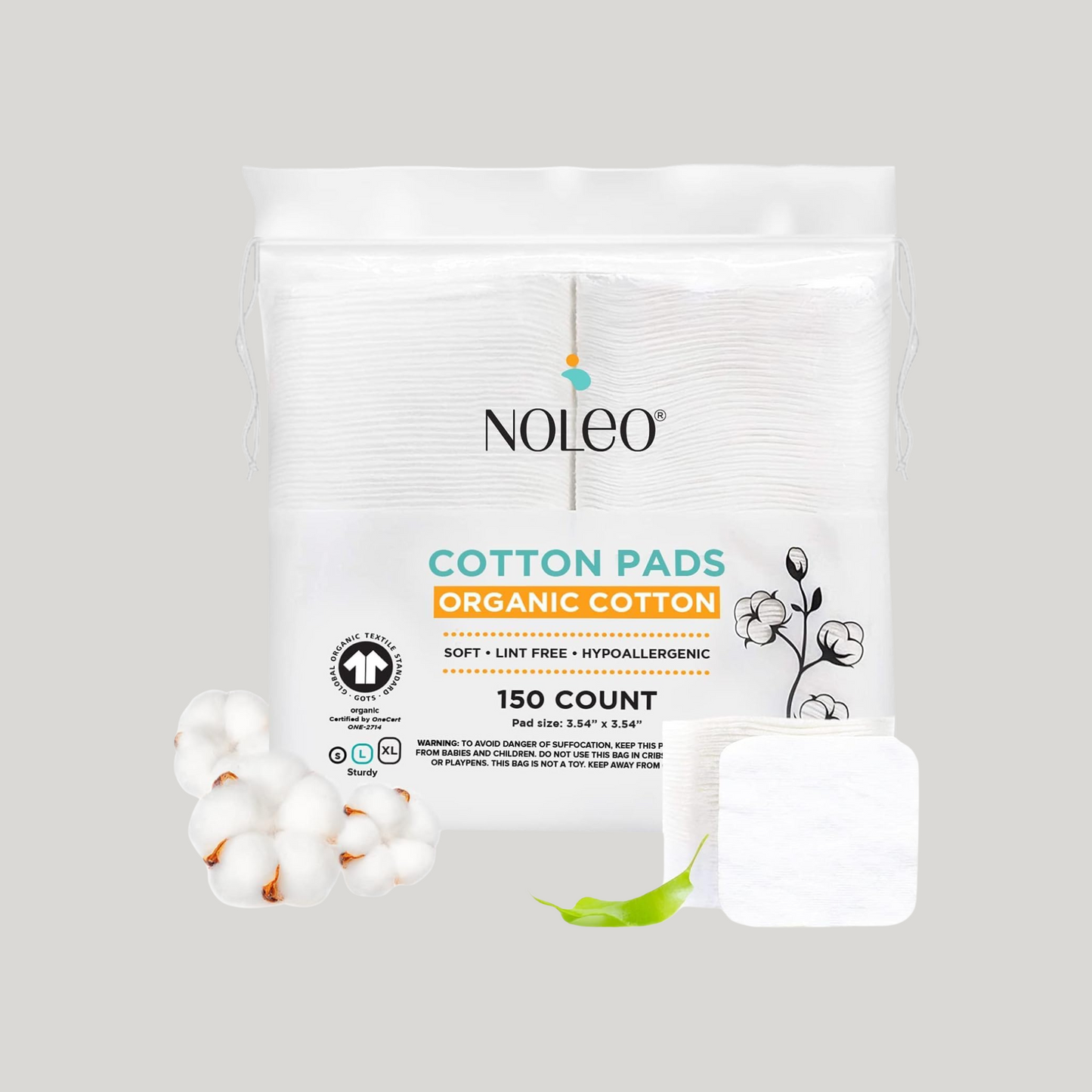 NOLEO Organic Cotton Pads - Large 3.54"x3.54"