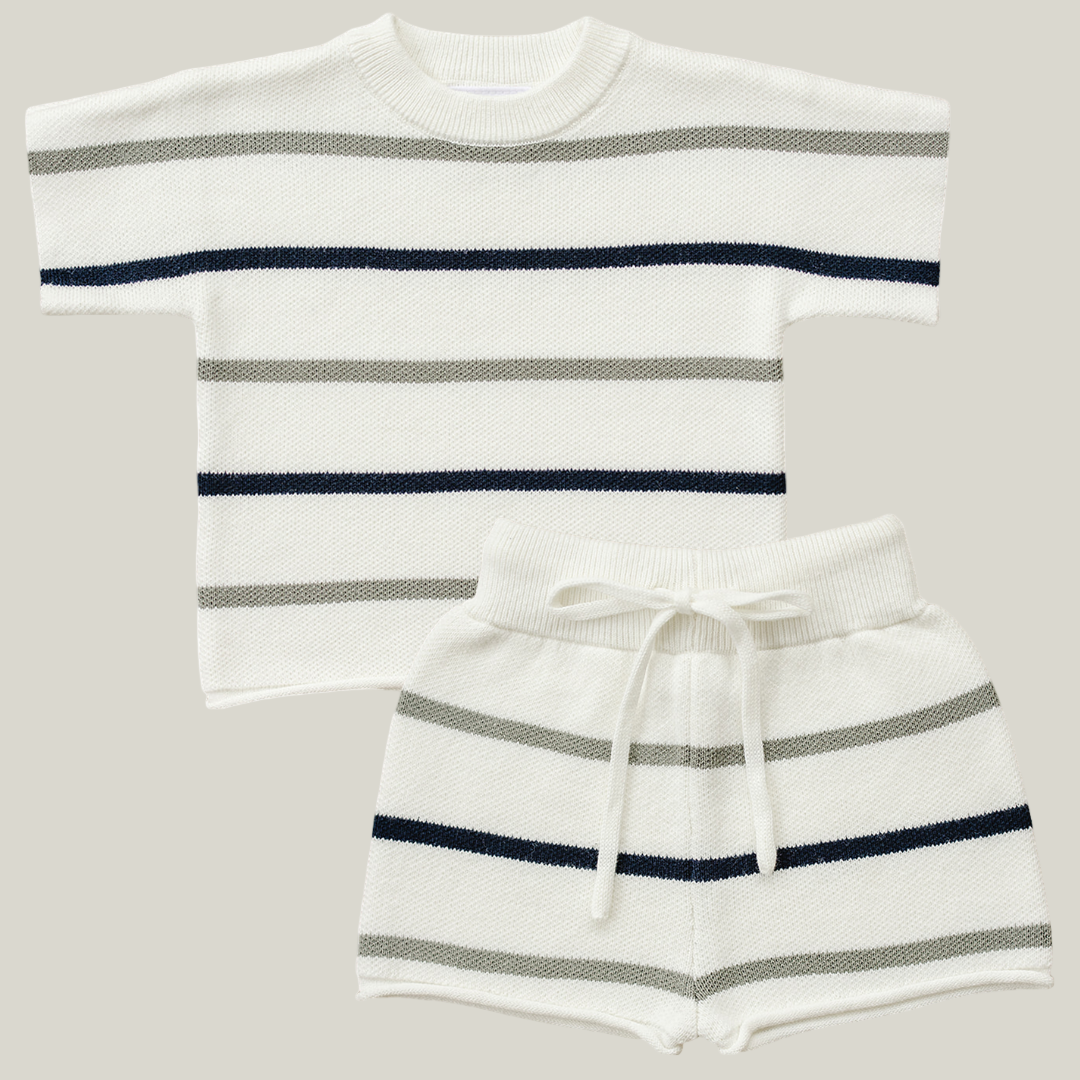 Sage + Navy Stripe Knit Short Set
