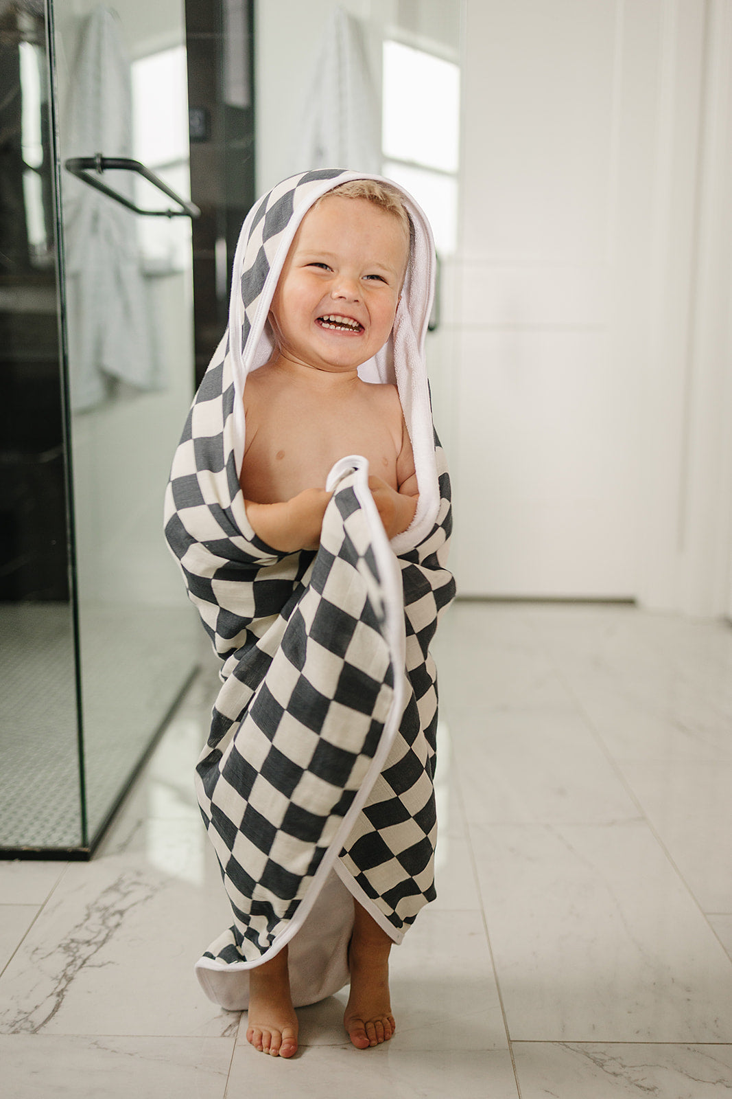 Charcoal Checkered Muslin Hooded Towel