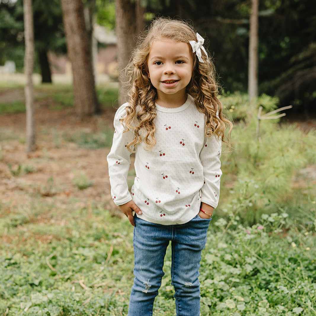 Cherry Pointelle Long Sleeve Tee