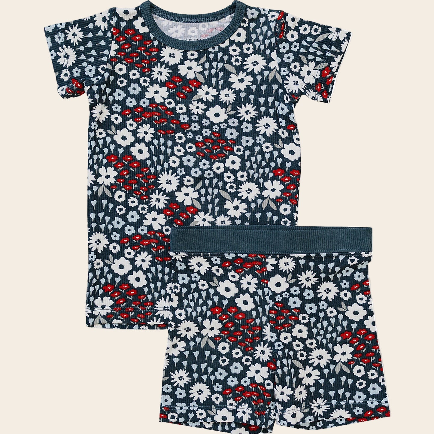 Americana Floral Ribbed Bamboo Cozy Short Set