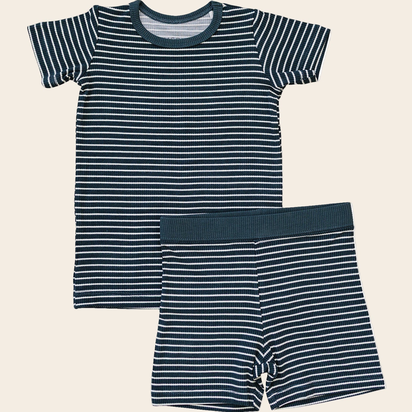 Navy Stripes Ribbed Bamboo Cozy Short Set