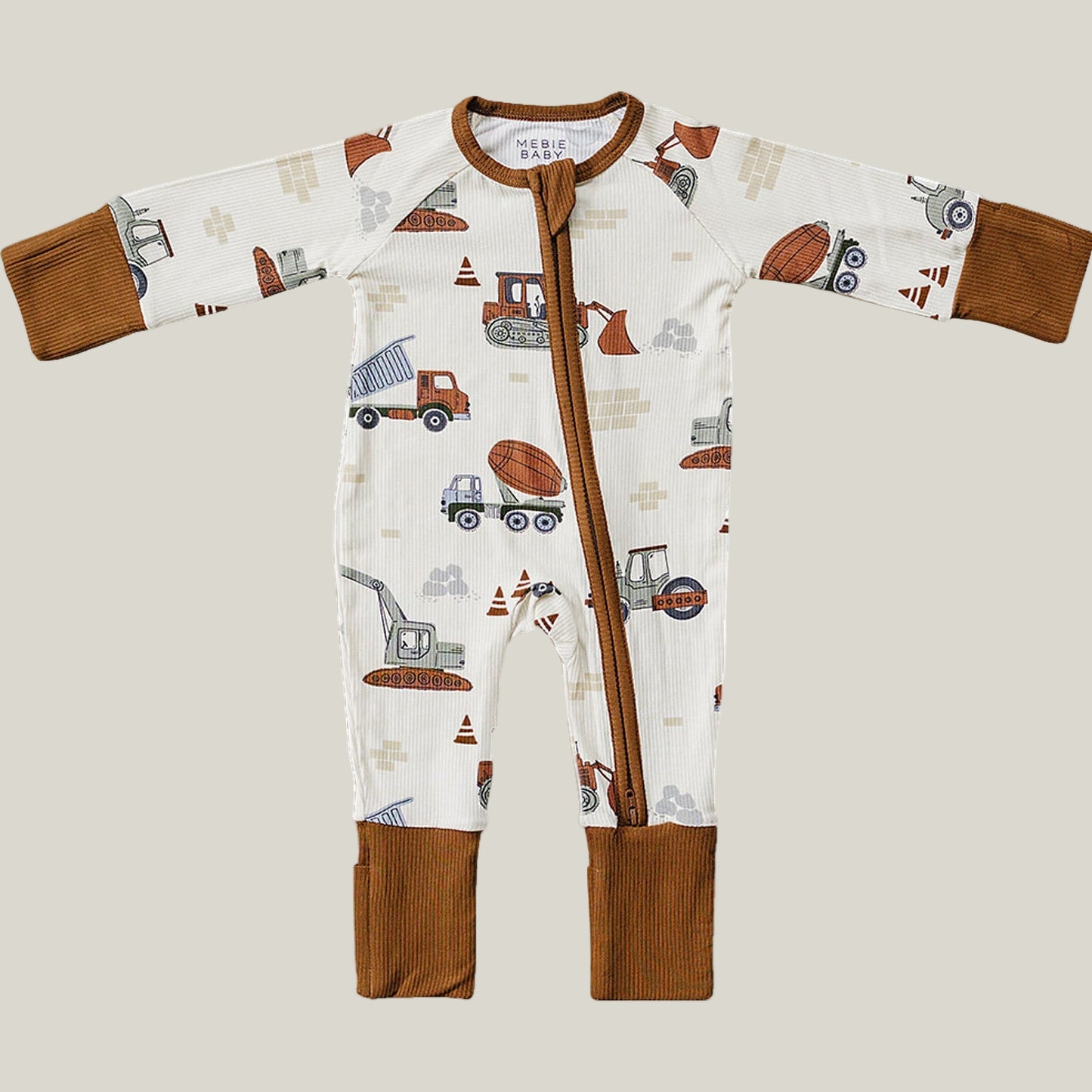 Construction Trucks Ribbed Bamboo Zipper