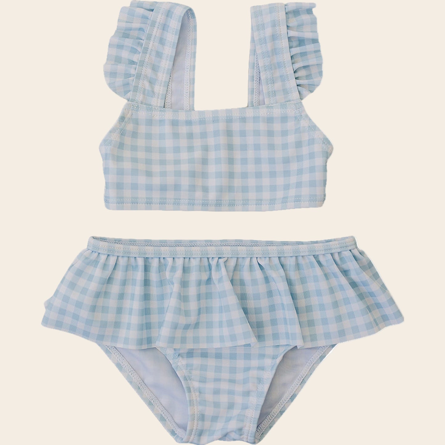 Light Blue Gingham Ruffle Bikini Set