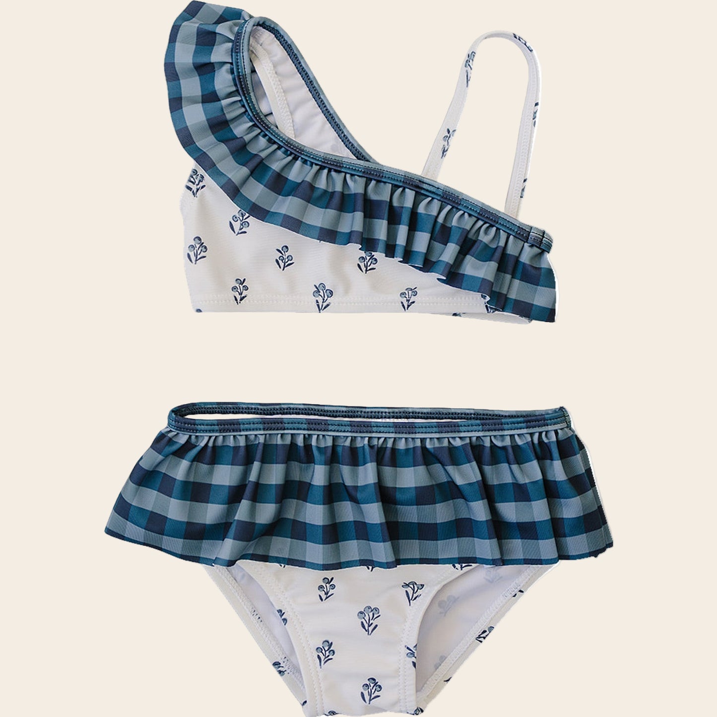 Cream Berry Ruffle Shoulder Bikini Set