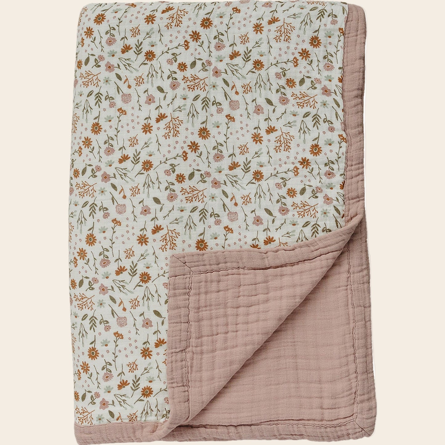 Meadow Floral + Dusty Rose Twin Muslin Quilt