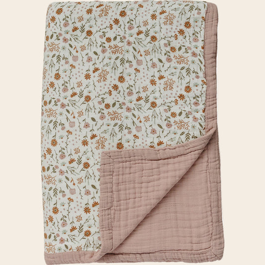 Meadow Floral + Dusty Rose Twin Muslin Quilt