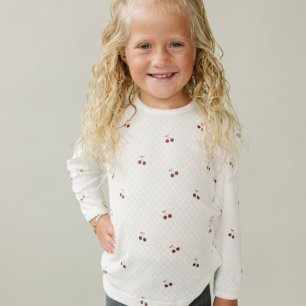Cherry Pointelle Long Sleeve Tee