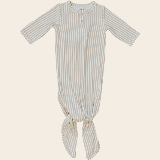 Taupe Stripe Ribbed Bamboo Knot Gown